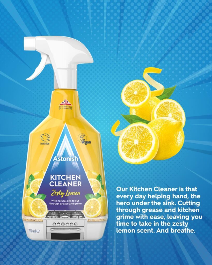 Astonish Kitchen Cleaner with Zesty Lemon Scent Cuts Through Grease and Grime